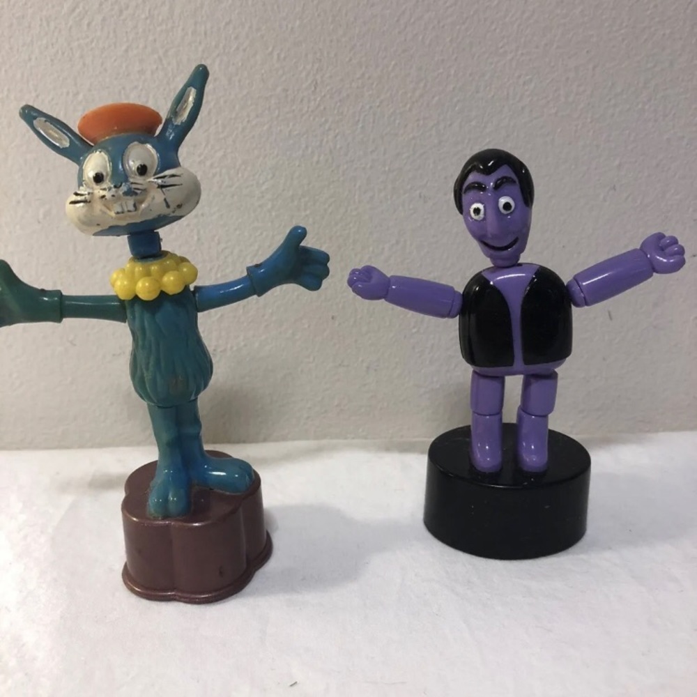 Rare TM Toys Collapsable Push Bottom Vintage Bunny Toy Hong Kong & Frankenstien
